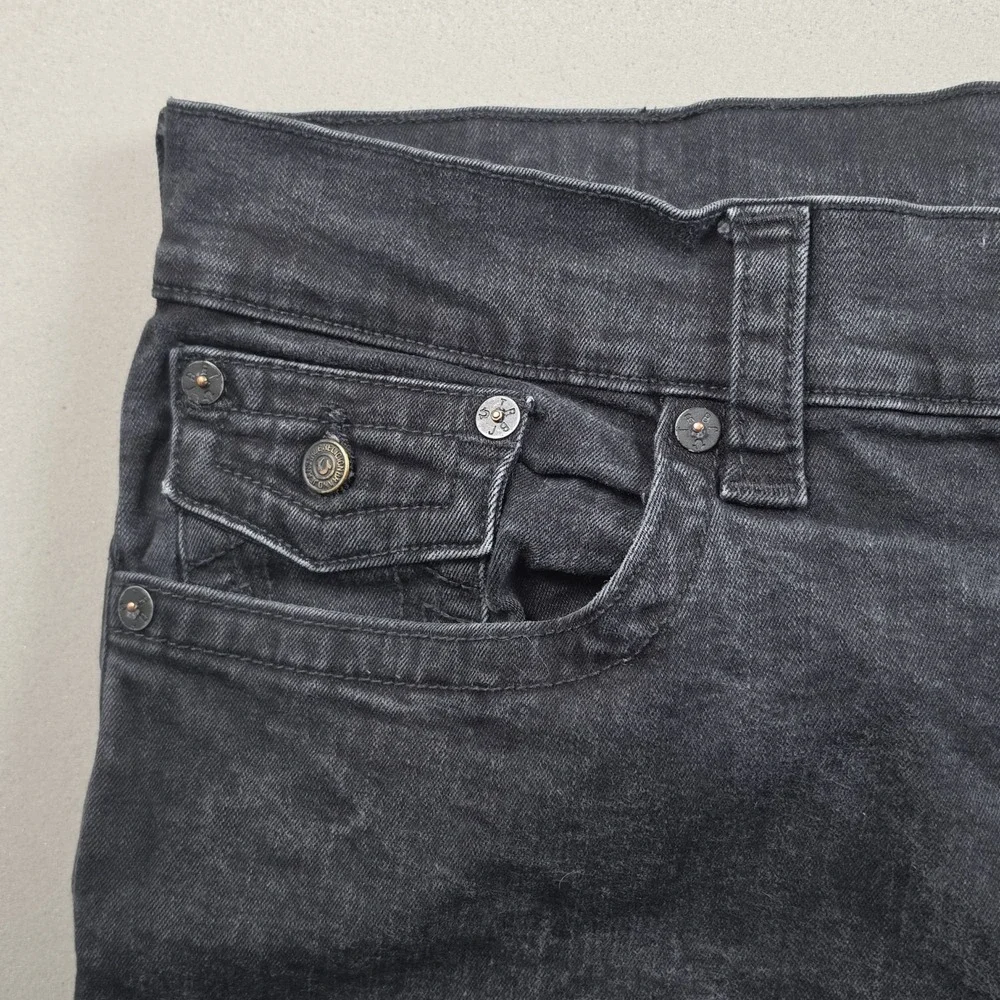 True Religion Rocco Relaxed Skinny Jeans Mens 38 Black Faded Flap Pocket Stretch